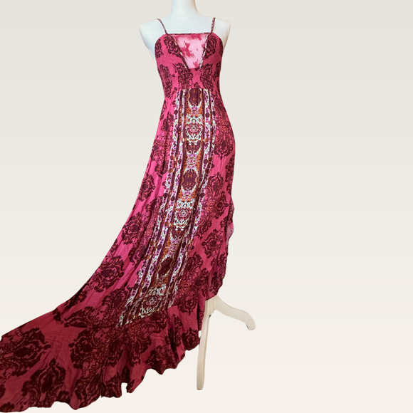 Free People Paisley Maxi Dress Boho Smocked Empire Waist Tie Back Cottagecore XS - Picture 1 of 11